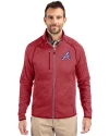 View image 1: Atlanta Braves Cooperstown Cutter & Buck Mainsail Sweater-Knit Mens Full Zip Jacket Cardinal Red Heather Front