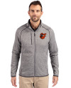 Baltimore Orioles Cooperstown Cutter & Buck Mainsail Sweater-Knit Mens Full Zip Jacket Polished Heather Front Thumbnail Image