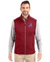 Atlanta Braves Cooperstown Cutter & Buck Mainsail Sweater-Knit Mens Full Zip Vest Cardinal Red Heather Front Thumbnail Image