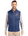 Atlanta Braves Cooperstown Cutter & Buck Mainsail Sweater-Knit Mens Full Zip Vest Tour Blue Heather Front Thumbnail Image