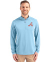 Atlanta Braves Cooperstown Cutter & Buck Virtue Eco Pique Recycled Quarter Zip Mens Pullover Atlas Light Blue Front Thumbnail Image