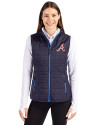 Atlanta Braves Cooperstown Cutter & Buck Rainier PrimaLoft® Womens Eco Insulated Full Zip Puffer Vest Dark Navy Front Thumbnail Image