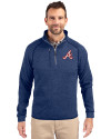 View image 13: Atlanta Braves Cooperstown Cutter & Buck Mainsail Sweater-Knit Mens Half Zip Jacket Tour Blue Heather Front