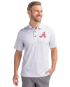 Atlanta Braves Cooperstown Cutter & Buck Pike Double Dot Print Stretch Mens Big and Tall Polo Charcoal Front Thumbnail Image