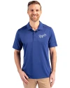 View image 13: Kansas City Royals Cooperstown Cutter & Buck Prospect Recycled Featherlight Stretch Mens Polo Tour Blue Front