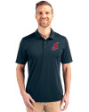 Cleveland Indians Cooperstown Cutter & Buck Prospect Eco Textured Stretch Recycled Mens Short Sleeve Polo Navy Blue Front Thumbnail Image