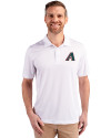 Arizona Diamondbacks Cooperstown Cutter & Buck Prospect Eco Textured Stretch Recycled Mens Short Sleeve Polo White Front Thumbnail Image