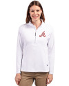 Atlanta Braves Cooperstown Cutter & Buck Adapt Eco Knit Stretch Recycled Womens Half Zip Pullover White Front Thumbnail Image