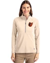 Baltimore Orioles Cooperstown Cutter & Buck Adapt Eco Knit Stretch Recycled Womens Half Zip Pullover Wheat Front Thumbnail Image