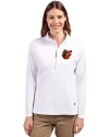Baltimore Orioles Cooperstown Cutter & Buck Adapt Eco Knit Stretch Recycled Womens Half Zip Pullover White Front Thumbnail Image