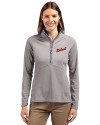 Detroit Tigers Cooperstown Cutter & Buck Adapt Eco Knit Stretch Recycled Womens Half Zip Pullover Polished Medium Gray Front Thumbnail Image
