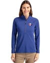 Texas Rangers Cooperstown Cutter & Buck Adapt Eco Knit Stretch Recycled Womens Half Zip Pullover Tour Blue Front Thumbnail Image