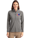 Montreal Expos Cooperstown Cutter & Buck Adapt Eco Knit Stretch Recycled Womens Half Zip Pullover Elemental Grey Front Thumbnail Image