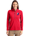 Montreal Expos Cooperstown Cutter & Buck Adapt Eco Knit Stretch Recycled Womens Half Zip Pullover Red Front Thumbnail Image