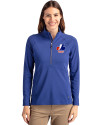 Montreal Expos Cooperstown Cutter & Buck Adapt Eco Knit Stretch Recycled Womens Half Zip Pullover Tour Blue Front Thumbnail Image