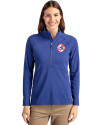 New York Yankees Cooperstown Cutter & Buck Adapt Eco Knit Stretch Recycled Womens Half Zip Pullover Tour Blue Front Thumbnail Image