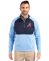 Atlanta Braves Cooperstown Cutter & Buck Adapt Eco Knit Hybrid Recycled Mens Quarter Zip Atlas/Navy Blue Front Thumbnail Image