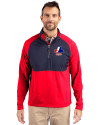 Montreal Expos Cooperstown Cutter & Buck Adapt Eco Knit Hybrid Recycled Mens Quarter Zip Red/Navy Blue Front Thumbnail Image