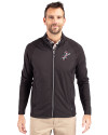 Cincinnati Reds Cooperstown Cutter & Buck Adapt Eco Knit Hybrid Recycled Mens Big & Tall Full Zip Jacket Black Front Thumbnail Image