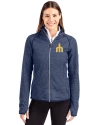 View image 4: Seattle Mariners Cooperstown Cutter & Buck Mainsail Sweater-Knit Womens Full Zip Jacket Liberty Navy Heather Front