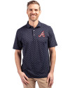 Atlanta Braves Cooperstown Cutter & Buck Virtue Eco Pique Tile Print Recycled Mens Big & Tall Polo Navy Blue Front Thumbnail Image