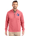 Texas Rangers Cooperstown Cutter & Buck Adapt Eco Knit Heather Mens Big & Tall Quarter Zip Pullover Cardinal Red Heather Front Thumbnail Image