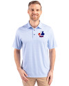 Montreal Expos Cooperstown Cutter & Buck Pike Double Dot Print Stretch Mens Polo Tour Blue Front Thumbnail Image