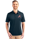 Atlanta Braves Cooperstown Cutter & Buck Prospect Eco Textured Stretch Recycled Mens Big & Tall Polo Navy Blue Front Thumbnail Image