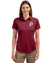 Philadelphia Phillies Cooperstown Cutter & Buck Prospect Eco Textured Stretch Recycled Womens Short Sleeve Polo Chutney Front Thumbnail Image
