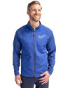 Kansas City Royals Cooperstown Cutter & Buck Adapt Eco Knit Hybrid Recycled Mens Full Zip Jacket Tour Blue Front Thumbnail Image