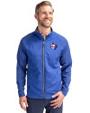 Texas Rangers Cooperstown Cutter & Buck Adapt Eco Knit Hybrid Recycled Mens Full Zip Jacket Tour Blue Front Thumbnail Image
