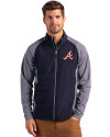 Atlanta Braves Cooperstown Cutter & Buck Adapt Eco Knit Hybrid Recycled Mens Full Zip Jacket Navy Blue Heather/Navy Blue Front Thumbnail Image