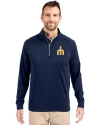 View image 1: Seattle Mariners Cooperstown Cutter & Buck Adapt Recycled Soft Knit Stretch  Mens Big & Tall Quarter Zip Pullover Navy Blue Front