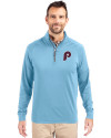 Philadelphia Phillies Cooperstown Cutter & Buck Adapt Eco Knit Stretch Recycled Mens Quarter Zip Pullover Atlas Light Blue Front Thumbnail Image