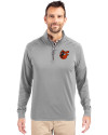 Baltimore Orioles Cooperstown Cutter & Buck Adapt Eco Knit Stretch Recycled Mens Quarter Zip Pullover Polished Medium Gray Front Thumbnail Image