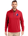 Montreal Expos Cooperstown Cutter & Buck Adapt Eco Knit Stretch Recycled Mens Quarter Zip Pullover Red Front Thumbnail Image