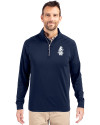 Chicago Cubs Cooperstown Cutter & Buck Adapt Eco Knit Stretch Recycled Mens Quarter Zip Pullover Navy Blue Front Thumbnail Image