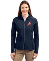 Atlanta Braves Cooperstown Cutter & Buck Adapt Eco Knit Hybrid Recycled Womens Full Zip Jacket Navy Blue Front Thumbnail Image