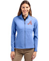 Atlanta Braves Cooperstown Cutter & Buck Adapt Eco Knit Heather Recycled Womens Full Zip Tour Blue Heather Front Thumbnail Image