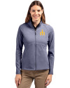 View image 1: Seattle Mariners Cooperstown Cutter & Buck Adapt Recycled Soft Knit Stretch Womens Heathered Full Zip Jacket Navy Blue Heather Front