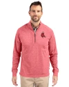 View image 1: Boston Red Sox Cooperstown Cutter & Buck Adapt Recycled Soft Knit Stretch Mens Heathered Quarter Zip Pullover  Cardinal Red Heather Front