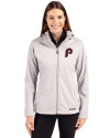 Philadelphia Phillies Cooperstown Cutter & Buck Evoke Softshell Recycled Full Zip Womens Jacket CONCRETE Front Thumbnail Image