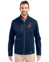 Cleveland Indians Cooperstown Cutter & Buck Evoke Softshell Recycled Full Zip Mens Jacket Navy Blue Front Thumbnail Image