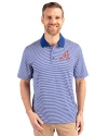 Atlanta Braves Cooperstown Cutter & Buck Forge Tonal Stripe Stretch Mens Big and Tall Polo Tour Blue Front Thumbnail Image
