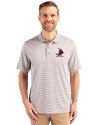 St. Louis Cardinals Cooperstown Cutter & Buck Forge Tonal Stripe Stretch Mens Big and Tall Polo Polished Medium Gray Front Thumbnail Image