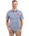 Atlanta Braves Cooperstown Cutter & Buck Virtue Eco Pique Stripe Recycled Mens Big and Tall Polo Tour Blue Front Thumbnail Image
