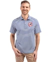 New York Yankees Cooperstown Cutter & Buck Virtue Eco Pique Stripe Recycled Mens Big and Tall Polo Tour Blue Front Thumbnail Image