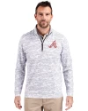 Atlanta Braves Cooperstown Cutter & Buck Traverse Stretch Eco Camo Print Quarter Zip Mens Big and Tall Pullover Charcoal Front Thumbnail Image