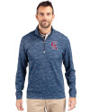 Los Angeles Angels Cooperstown Cutter & Buck Traverse Stretch Eco Camo Print Quarter Zip Mens Big and Tall Pullover Navy Blue Front Thumbnail Image