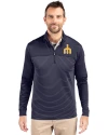 Seattle Mariners Cooperstown Cutter & Buck Traverse Stretch Eco Stripe Quarter Zip Mens Big and Tall Pullover Liberty Navy Front Thumbnail Image